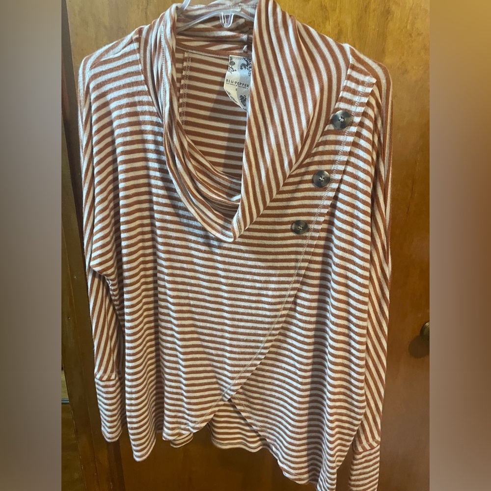 Blu Pepper Orange Striped Cowl Neck
